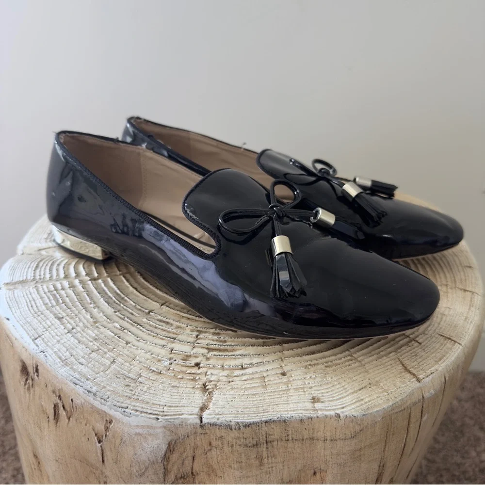 Zara Moccasin Black Patent Loafers with Tassels 7.5 US/38 EU - Picture 1 of 12